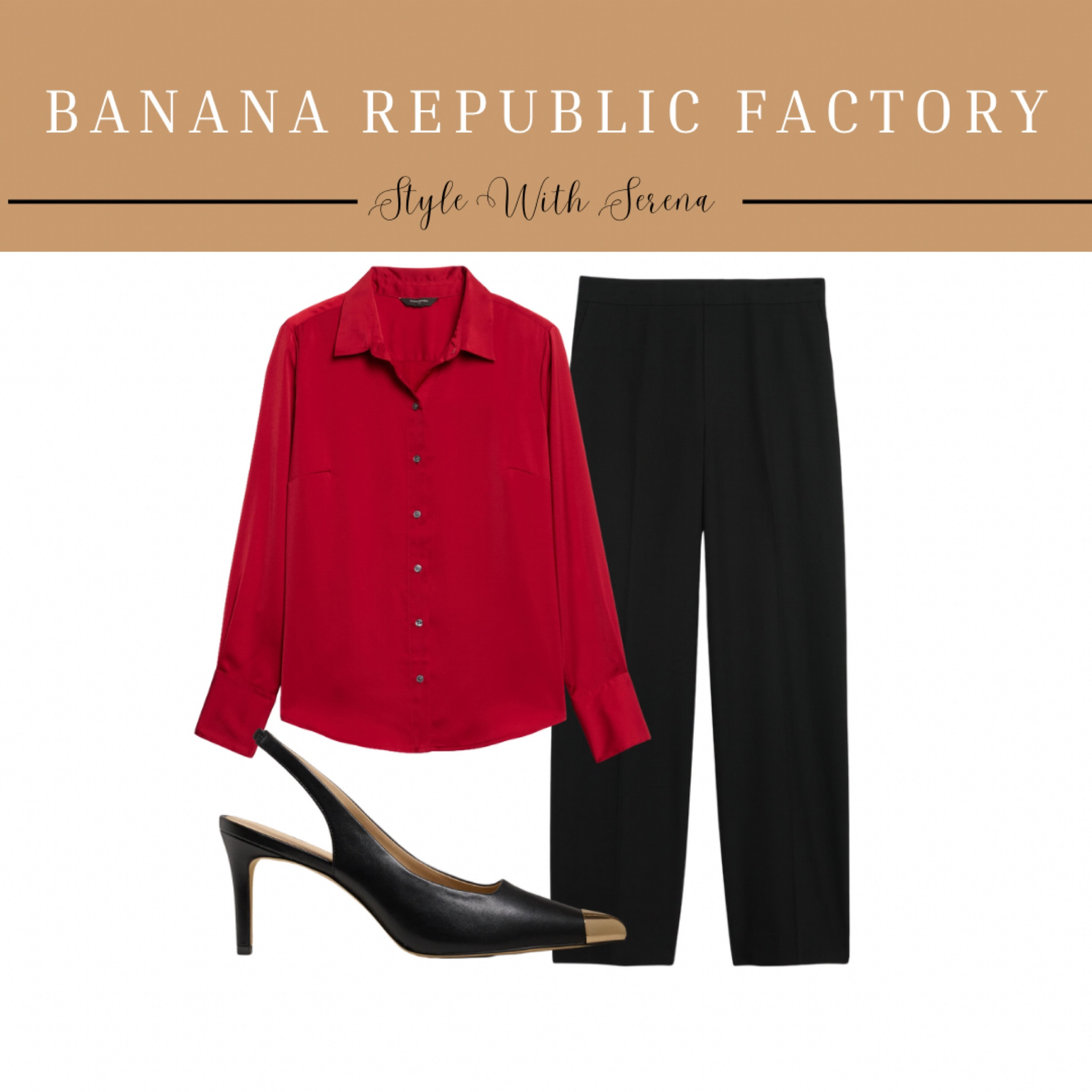 Banana Republic factory, silk button up, red blouse, holiday outfit, fall outfit, heels, black pants 

#LTKSeasonal #LTKWorkwear #LTKStyleTip