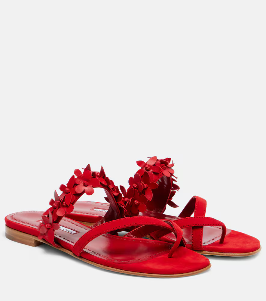 Manolo Blahnik Mules Fiosa en daim à fleurs | Mytheresa (FR)