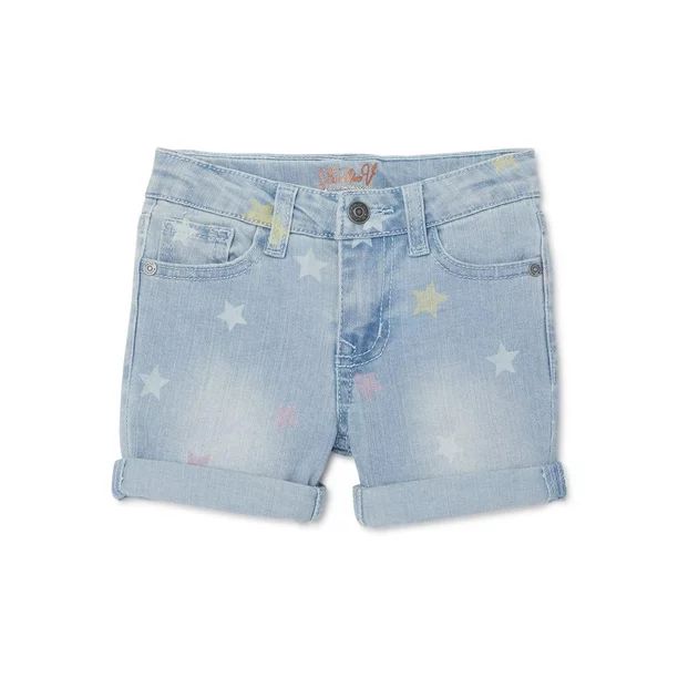 Vigoss Girls Star Print Rolled Cuff Denim Jean Shorts, Sizes 4-14 | Walmart (US)