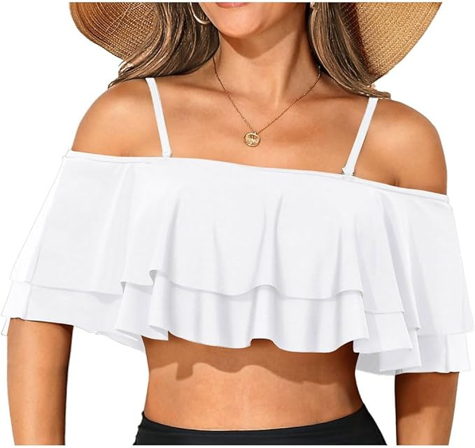 Ruffle Bikini Top Double Layer Flounce Off Shoulder Swimsuit Top Only | Amazon (US)