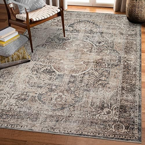 Adiva Rugs Machine Washable Area Rug for Living Room, Bedroom, Bathroom, Kitchen, Printed Persian Vi | Amazon (US)