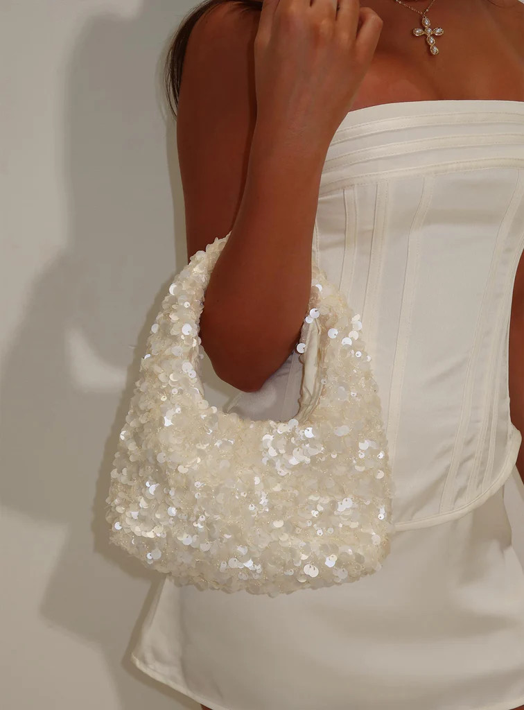 Midnights Sequin Shoulder Bag White | Princess Polly US