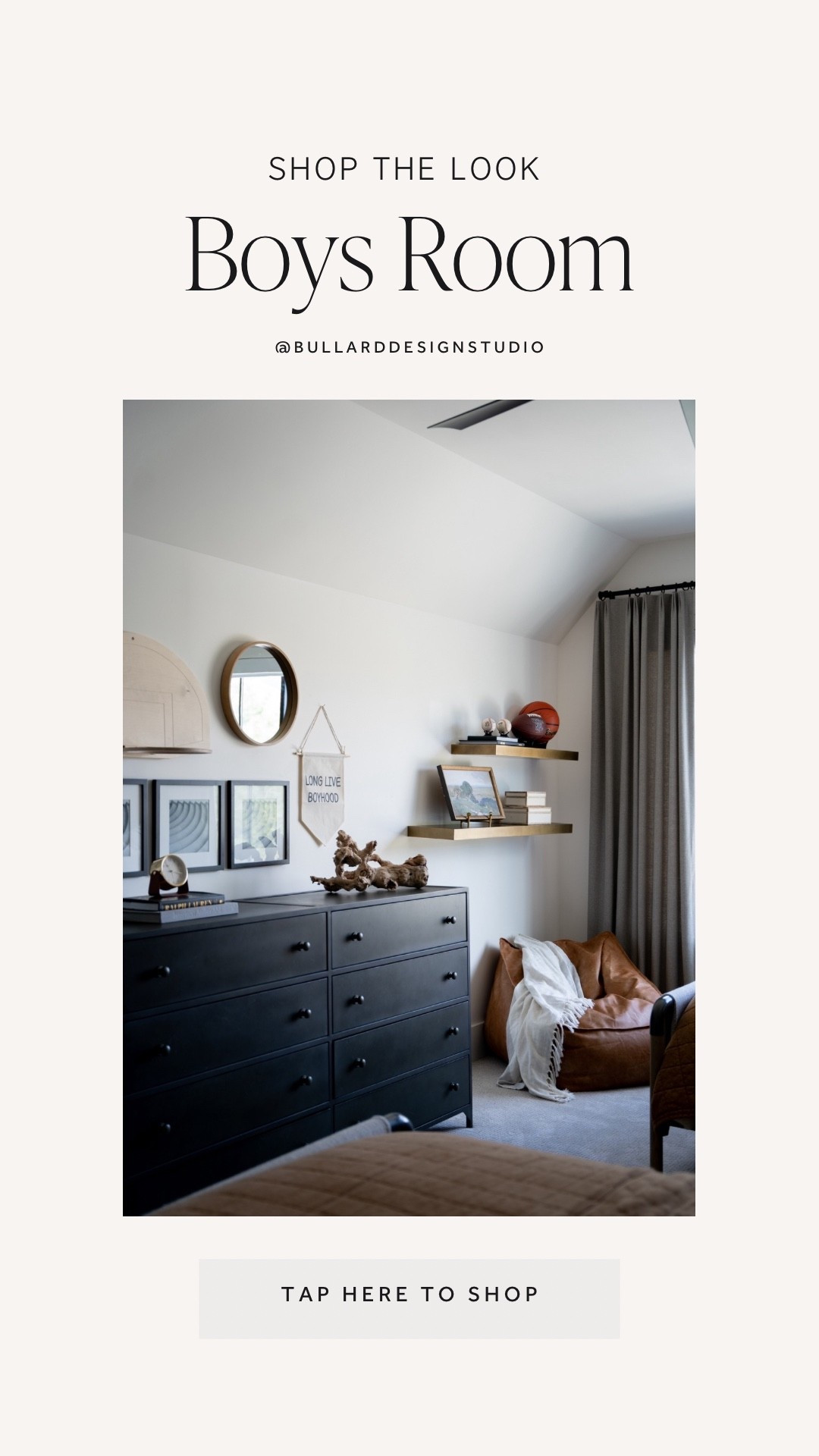 A room designed to grow with him. Layered, warm & thoughtfully simple. Kid-friendly, but still elevated enough to carry him for years.