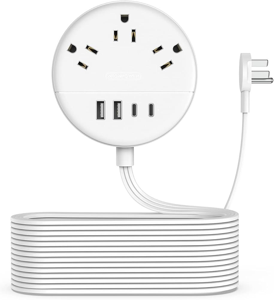 Flat Extension Cord 25 ft, NTONPOWER Flat Plug Power Strip with 3 Outlets 4 USB Ports(2 USB C), U... | Amazon (US)