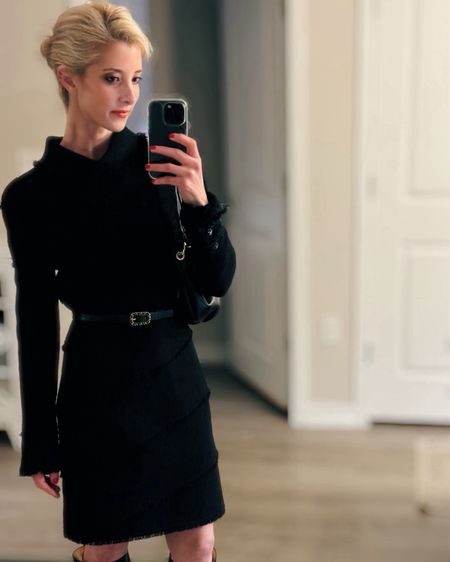 LBD! Classic chic in all black last night in Palm Beach. 

The elegance of a black turtleneck sweater dress provides a versatile canvas for chic styling. Paired with tall black boots, the ensemble achieves a seamless and elongated silhouette. The sleek, monochromatic palette creates a sophisticated and timeless look, emphasizing simplicity and sophistication. 

#LTKworkwear #LTKSeasonal #LTKstyletip