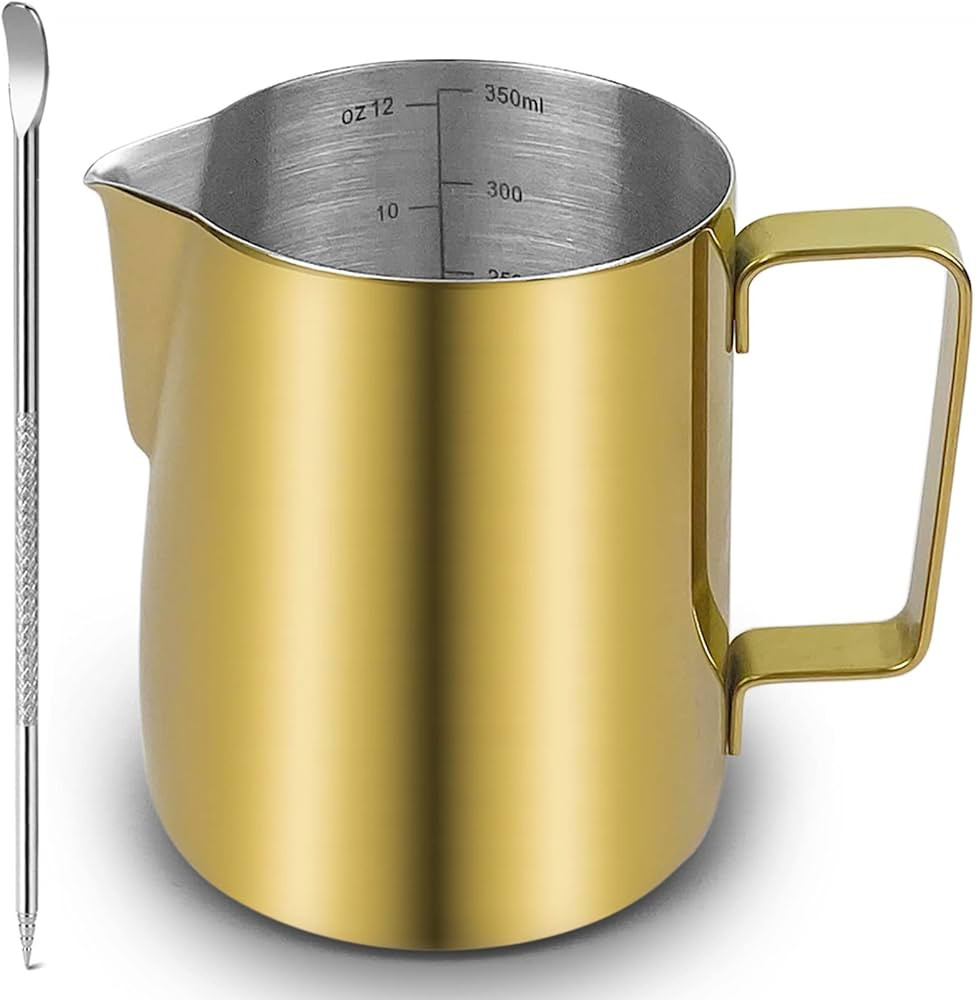 CAMKYDE Stainless Steel Milk Frothing Pitcher 12 oz, Espresso Steaming Pitcher with Decorating Pe... | Amazon (US)