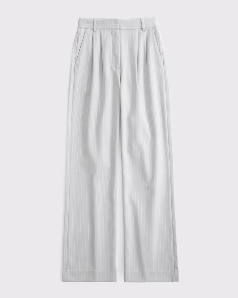Abercrombie & Fitch Women's A&F Sloane Tailored Wide Leg Pant in Light Gray Pinstripe - Size 32 SHORT | Abercrombie & Fitch (US)