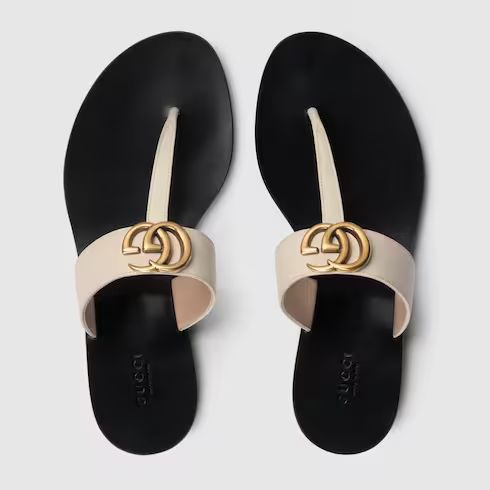 Leather thong sandal with Double G | Gucci (US)