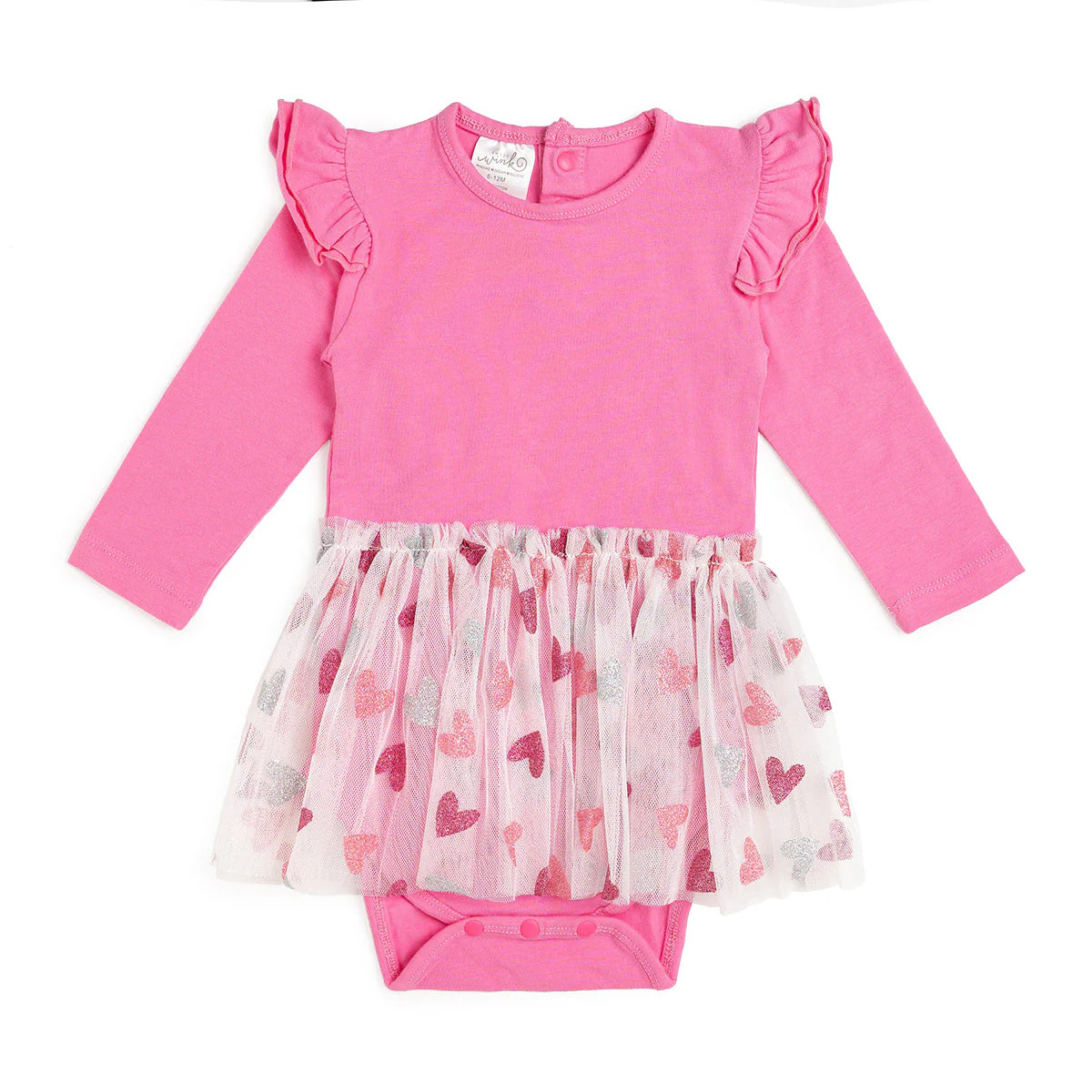 Glitter Heart Valentine's Day Long Sleeve Tutu Bodysuit | Sweet Wink