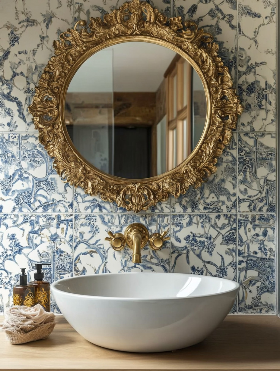 Create a palace-style powder room at home—not hotel, not restaurant, but truly high-end and personal. This look is easier to achieve than you think when you focus on just three statement pieces done right.

Start with a sculptural bowl-style vessel sink, clean and modern in shape. Pair it with a wall-mounted gold faucet and matching gold control knobs/handles—this instantly elevates the space and keeps the countertop feeling refined and uncluttered. Finish the look with an ornate, statement-making gold frame mirror. Whether you choose a round or rectangular shape, the mirror becomes the crown jewel of the room.

The contrast of classic gold details with a simple basin creates that old-world palace energy meets modern luxury effect. Elegant, dramatic, and timeless—this is the kind of powder room guests never forget.

#PowderRoomDesign
#LuxuryBathroom
#PalaceStyleInteriors
#GoldBathroomFixtures
#StatementMirror
#VesselSink
#WallMountedFaucet
#ElegantInteriors
#ClassicMeetsModern
#BathroomInspo 

 #LTKHome