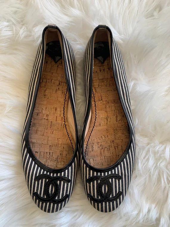 Vintage Chanel Striped Flat Sandals | Etsy | Etsy (US)