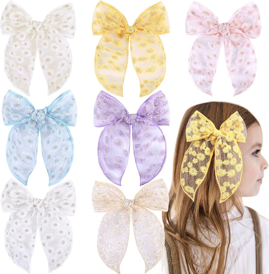 7 PCS Large Fable Hair Bows for Girls,TOKUFAGU Alligator Clips Neutral Handmade Girls Bows Hair A... | Amazon (US)