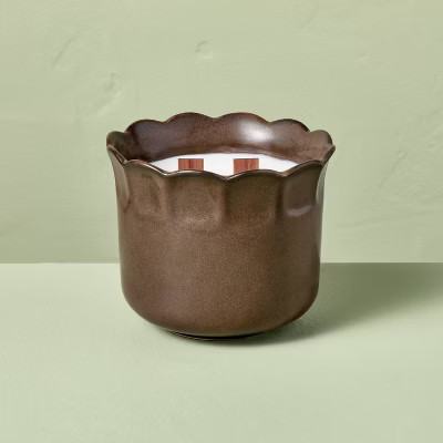 2 Wooden Wick Ceramic Scalloped Rim Jar Candle 11oz - Hearth & Hand™ with Magnolia | Target