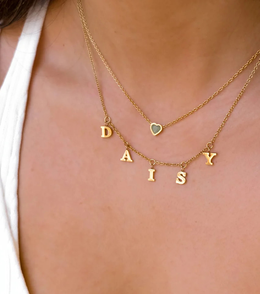 Mini Hanging Letter Name Necklace (Gold) | Abbott Lyon