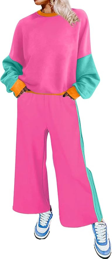 SHEWIN Women's 2 Piece Lounge Sets For Women Casual Long Sleeve Tops and Wide Leg Pants Matching ... | Amazon (US)