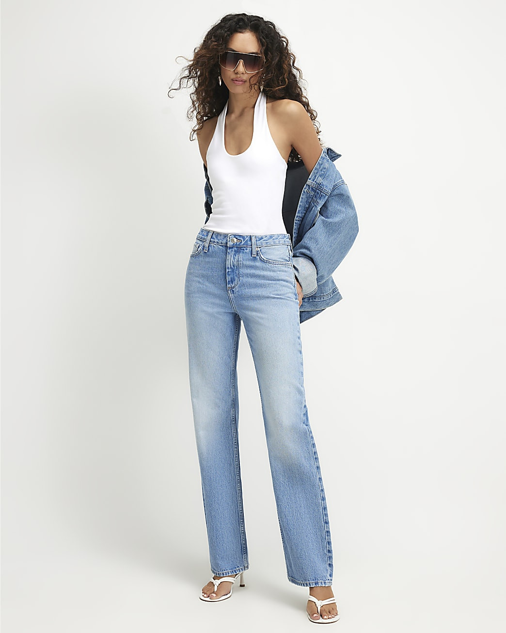 Blue 90s Slim Straight Leg Jeans | River Island UK & IE