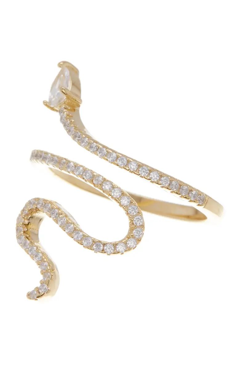 14K Gold Plated Swarovski Crystal Accented Winding Snake Ring | Nordstrom Rack