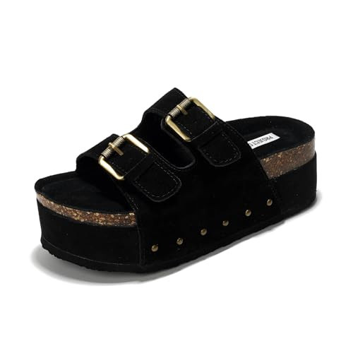 Project Cloud 100% Genuine Leather Platform Sandals Women - Memory Foam Insole with Two-Buckle - Non-Slip and Comfortable Wedge Sandals for Women 2026 (Oliy, BLK, 9) | Amazon (US)
