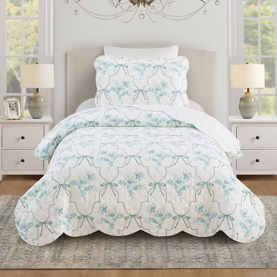 Modern Heirloom 3pc Floral Frames Quilt Bedding Set Blue | Target
