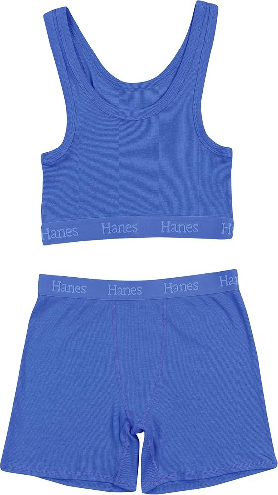 Hanes Women's Originals SuperSoft Comfywear 2 Piece Lounge Crop Top & Boxer Shorts Loungewear Set | Amazon (US)