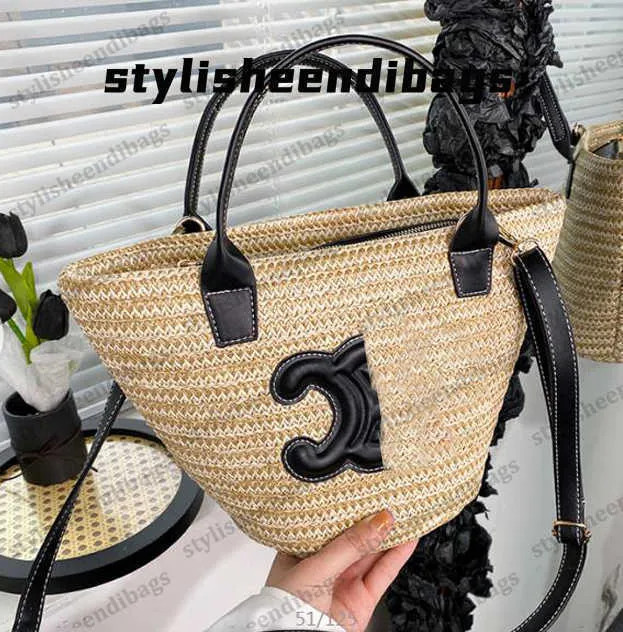 Designer Bag Summer Women's Fashion Woven Vegetable Basket Bag Arc De Beach Bag Straw Bucket Bag ... | DHGate