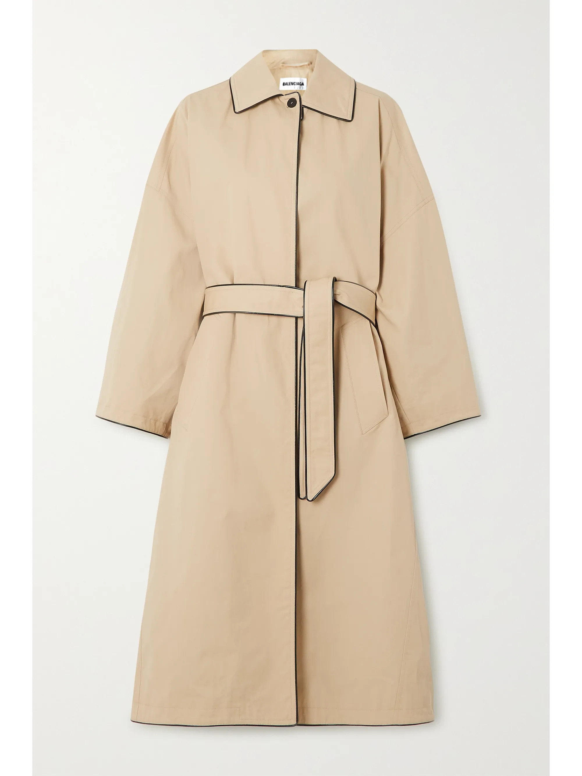 Beige Faux leather-trimmed cotton-gabardine trench coat | Balenciaga | NET-A-PORTER | NET-A-PORTER (UK & EU)