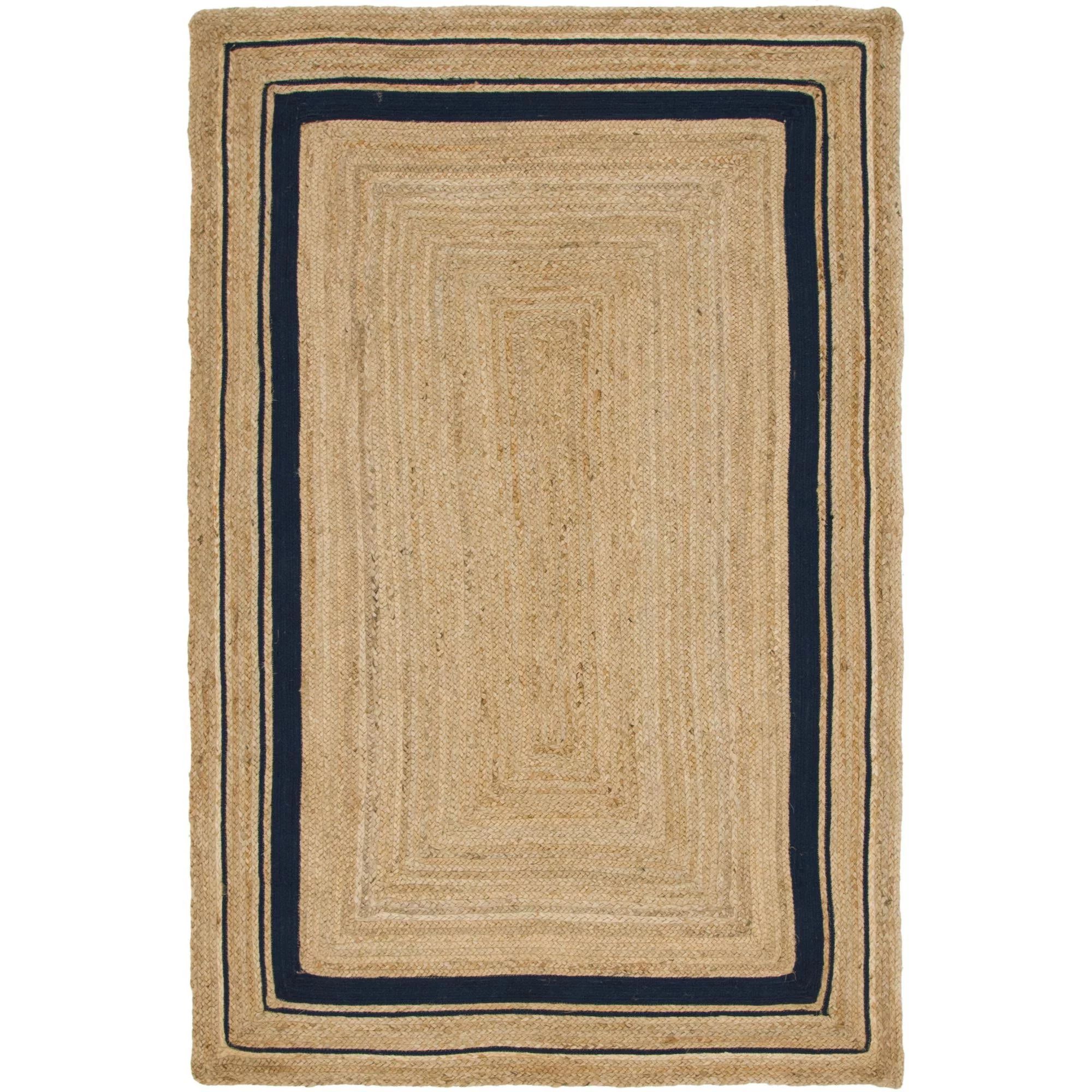 Unique Loom Gujarat Braided Jute Rug Natural and Navy Blue/Navy Blue 5' 1" x 8' Rectangle Hand Ma... | Walmart (US)