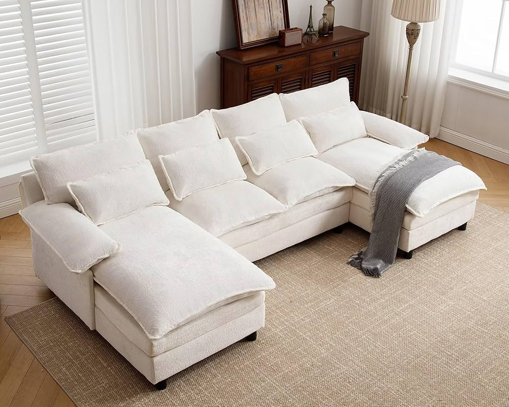 U Shape Cloud Couch, 4 Seats Comfy Sectional Sofa Couches for Living Room, Modular Chenille Sofas... | Amazon (US)