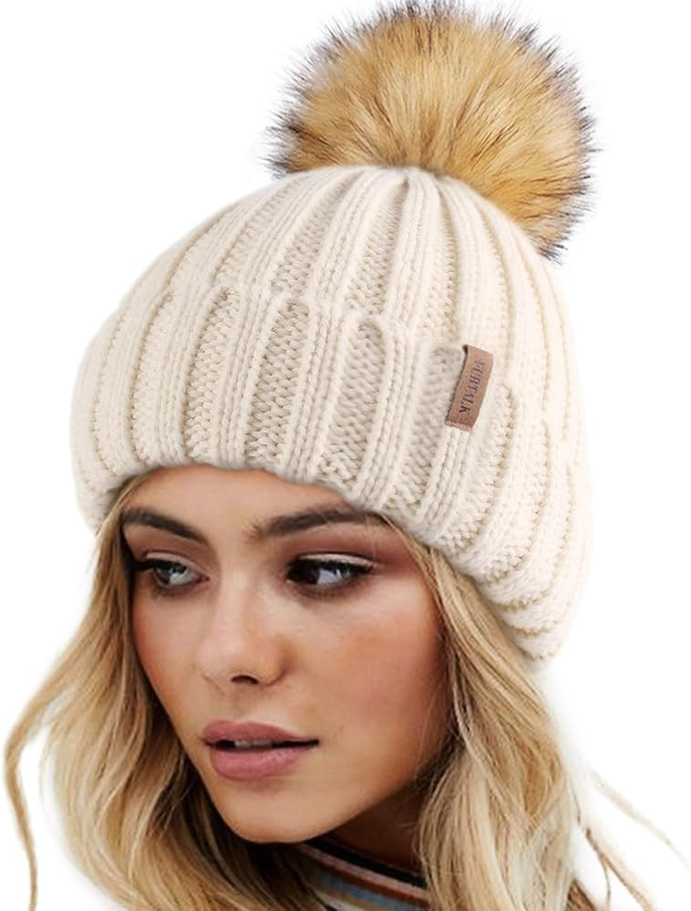 FURTALK Womens Winter Knitted Beanie Hat with Faux Fur Pom Warm Knit Skull Cap Beanie for Women... | Amazon (US)