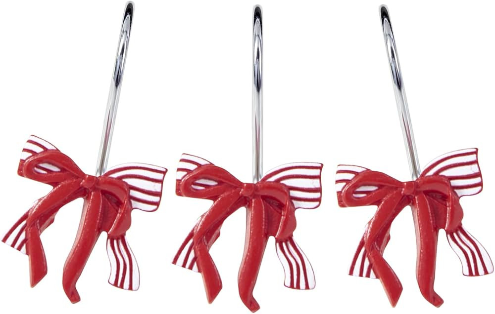 12PCS Cute Decorative Christmas Shower Curtain Hooks for Red Bow Festive Cheer Shower Curtains Ho... | Amazon (US)