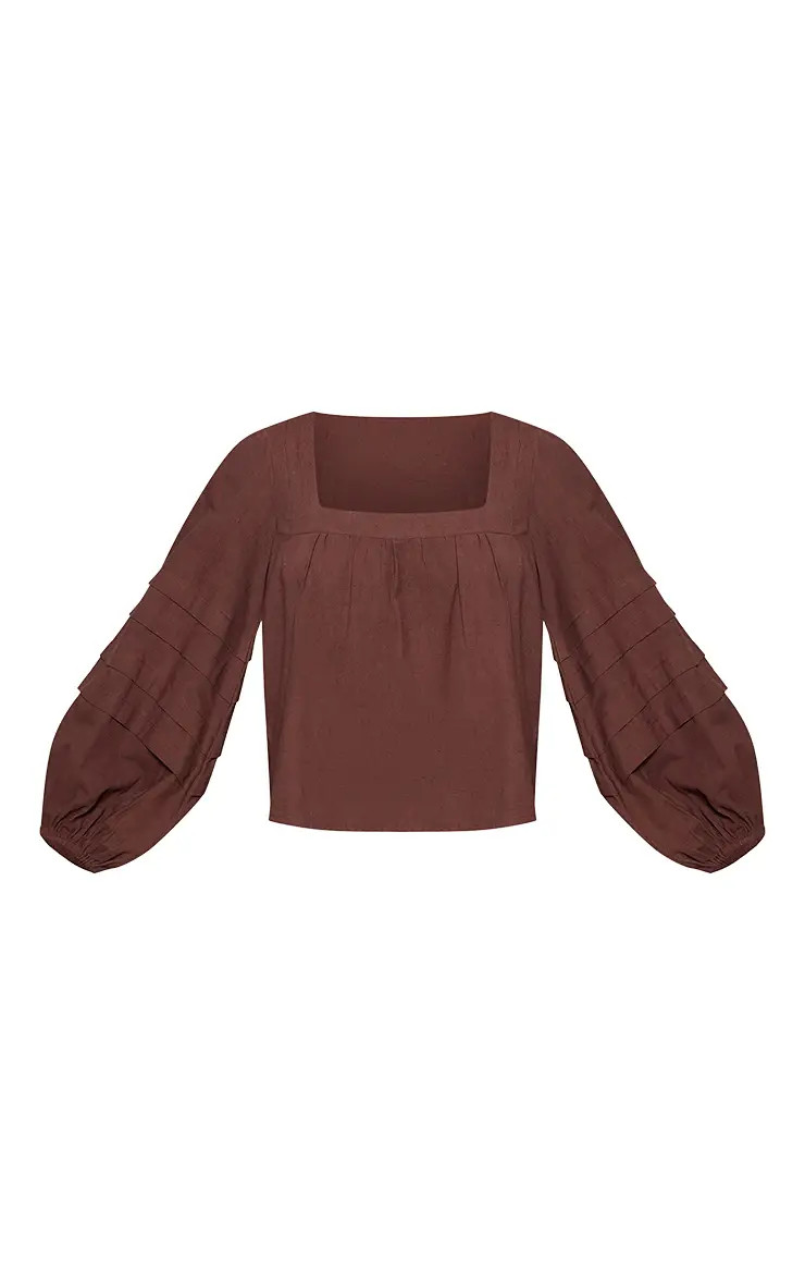 Brown Cotton Balloon Sleeve Blouse | PrettyLittleThing UK