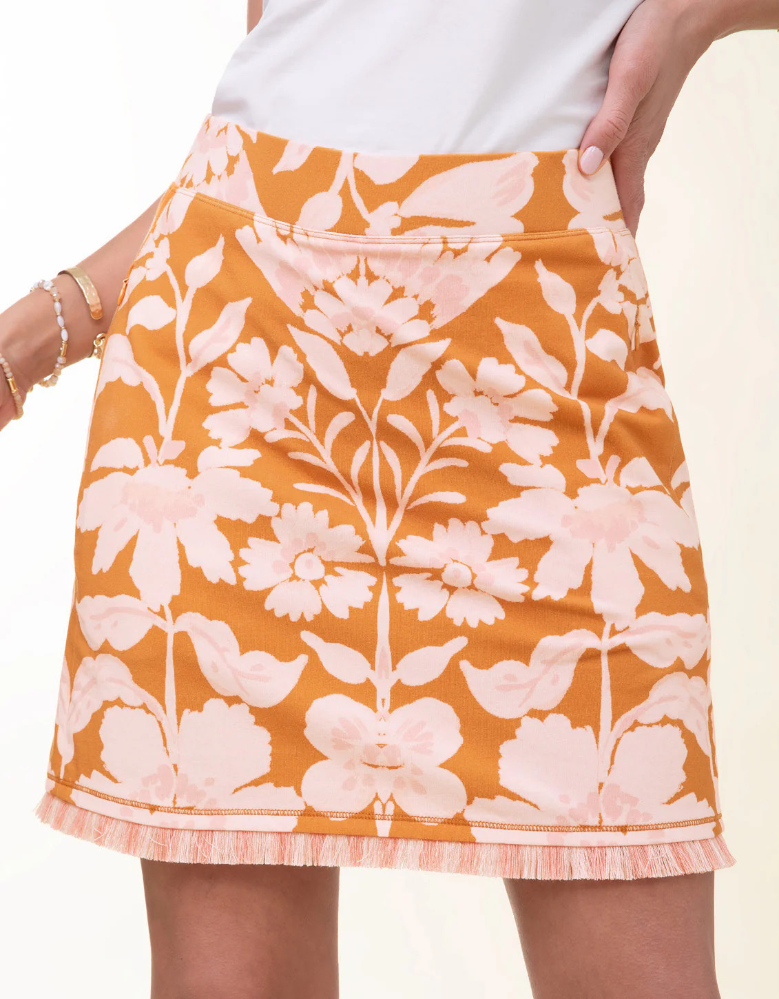 Fringe Skort McAllister Floral Vine Caramel | Spartina 449