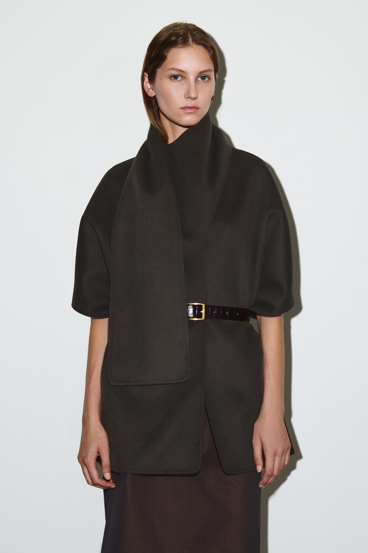 DOUBLE-FACED WOOL SCARF CAPE - DARK BROWN | COS GB | COS UK