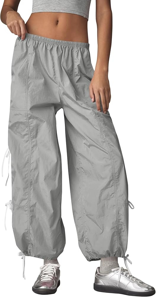 Fisoew Womens Wide Leg Track Pants Casual Elastic Waist Bow Tie Y2K Baggy Sweatpants with Pockets | Amazon (US)