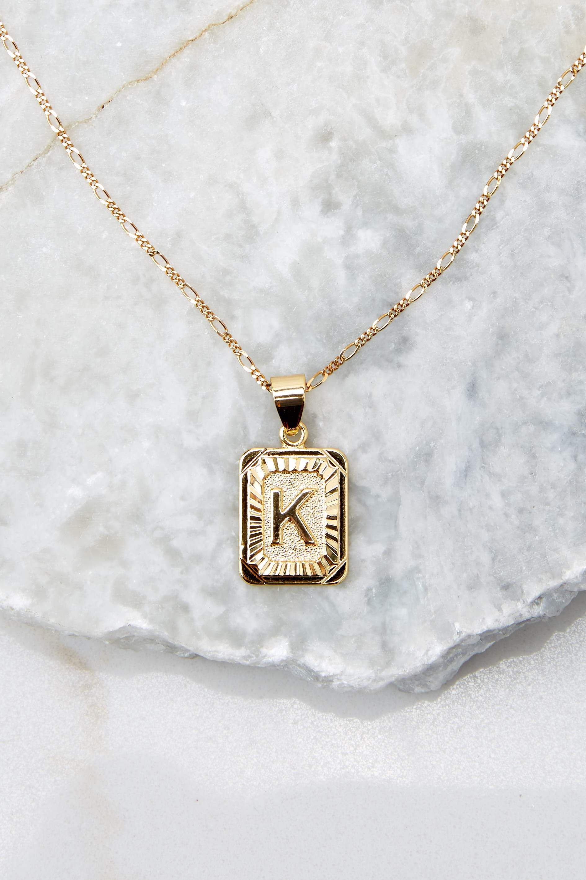 Initial Card K Gold Necklace | Red Dress 