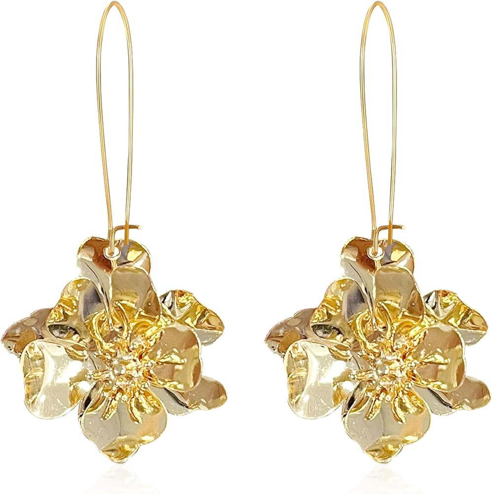 Bohemian Daisy Flower Matte Floral Long Petal Drop Dangle Earrings Layered Tiered for Women Chic ... | Amazon (US)