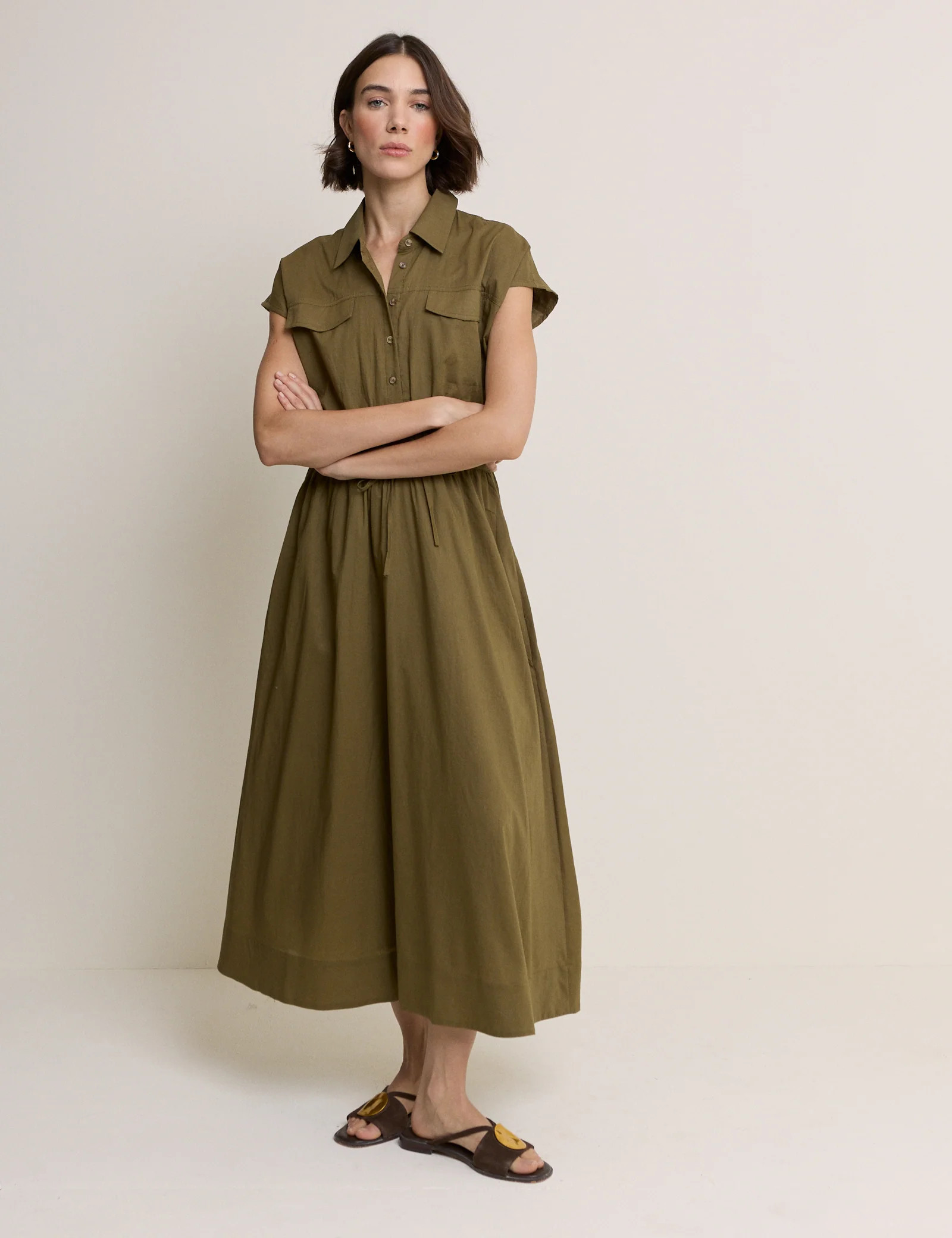 Khaki Mason Shirt Midi Dress | Nobody's Child