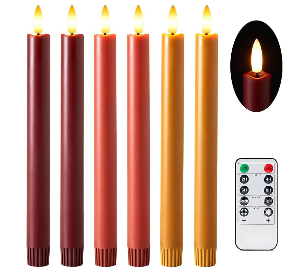 Fall Flameless Taper Candles with Remote and Timer, 10" 6pk LED Candlesticks, Battery Operated Th... | Amazon (US)