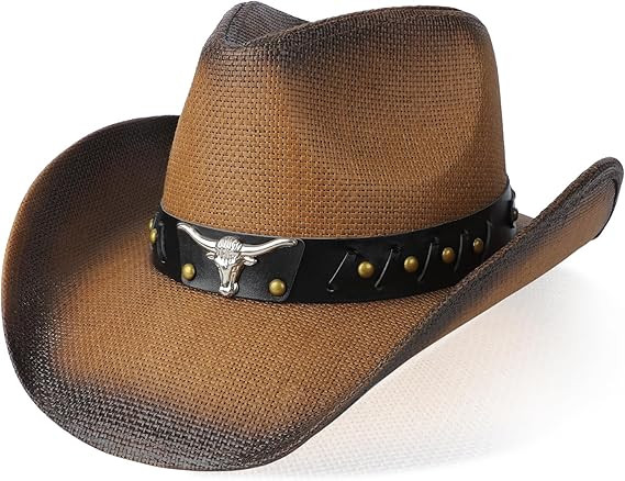 Cowboy Hat,Cowgirl Hat,Western Cowboy Hat for Women/Mens/Straw Wide with Shapeable Brim Cowboy Ha... | Amazon (US)