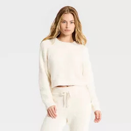 Women's Valentine's Day Embossed Boucle Sweatshirt - JoyLab™ Cream | Target