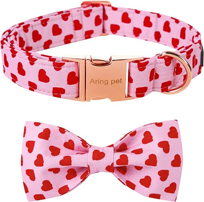 ARING PET Valentine's Day Dog Collar-Adorable Pink Heart Girl Dog Collar, Adjustable Bowtie Dog C... | Amazon (US)
