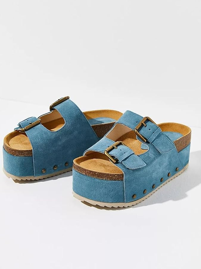 Women's Cork Flatform Sandals Dual Buckled Band Suede Clogs Platform Slip On Sandals… | Amazon (US)