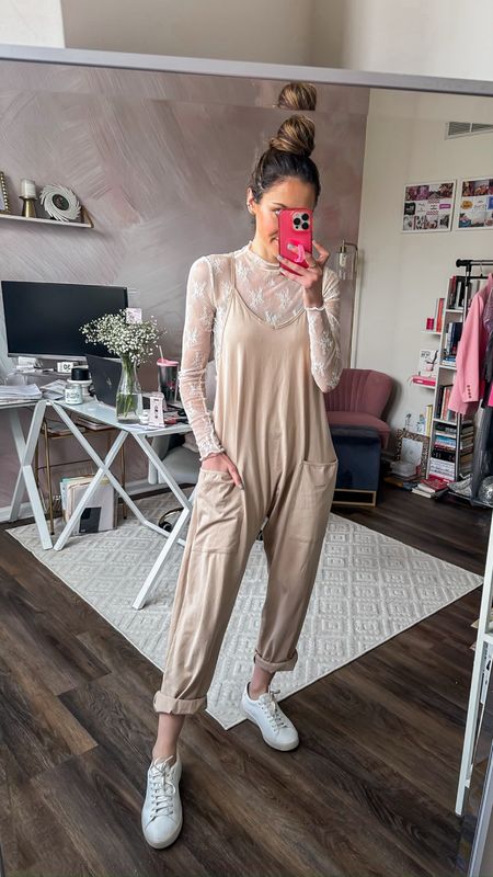 Summer outfit with free people inspired jumpsuit 

Lace top for layering // Amazon lacy shirt // white sneakers // affordable alternative to free people hot shot onesie // Amazon fashion find 

#LTKSeasonal #LTKStyleTip #LTKFindsUnder50