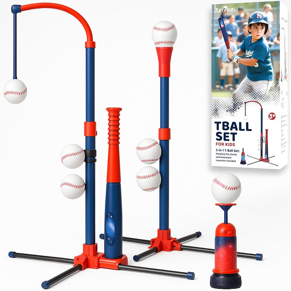 3-in-1 Baseball Set for Kids and Toddlers Ages 3-5 – Includes Tee Ball Stand, Hanging Tee, Auto... | Amazon (US)
