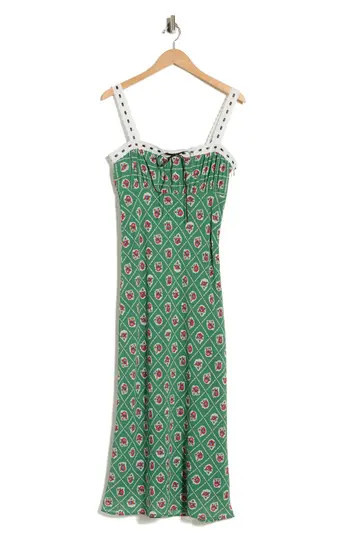 WAYF Floral Empire Waist Midi Dress in Green Scarf at Nordstrom Rack, Size Medium | Nordstrom Rack