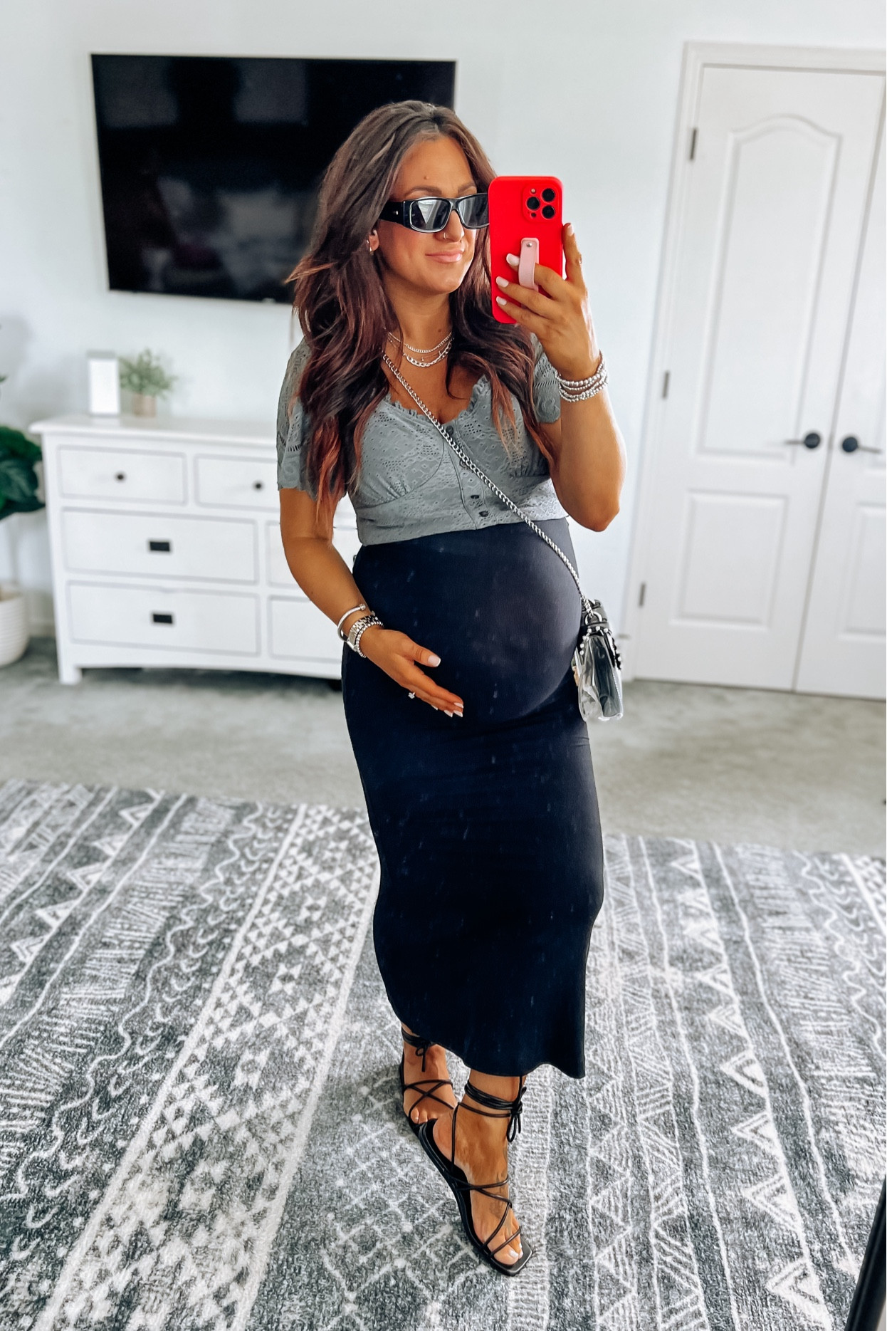 (Non) Maternity outfit go to 👏 stretchy maxi dress and a cute top (love a graphic tee and sneakers options too)! In my true pre pregnancy size 👌 This exact top isn’t available to link,  it input a couple similar options to check out. 

#LTKStyleTip #LTKBump #LTKFindsUnder50