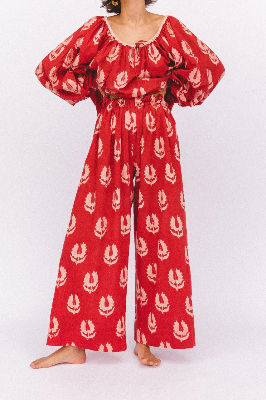 Ria Pants ~ Ruby Red | Handcrafted, Relaxed Cotton Pants | Daughters of India