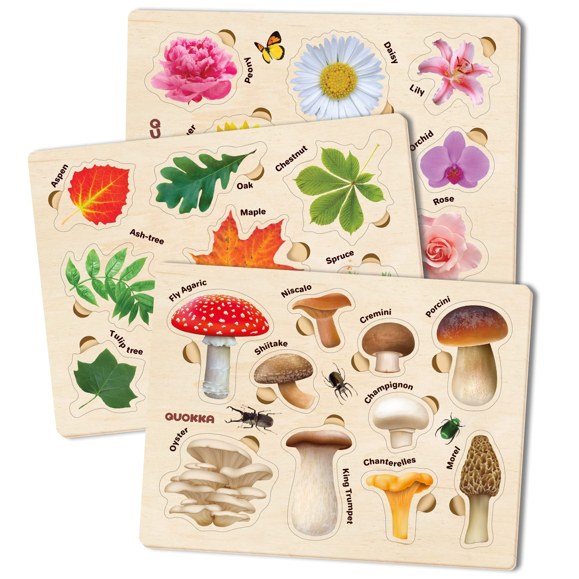 QUOKKA Wooden Puzzles for Toddlers 2-4 – 3X Set Montessori Toys Puzzles for Kids Ages 3-5 – W... | Amazon (US)