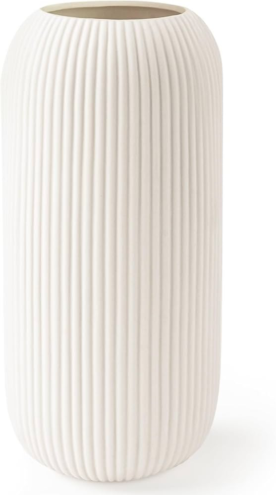 White Ceramic Vase for Flowers, 8 INCH Flower Vase Modern White Vase Home Decor, Small Vase, Ribb... | Amazon (US)