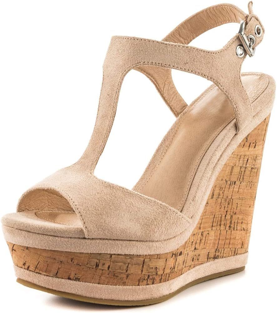 JOY IN LOVE Women's Wedges Sandals Platform Buckle Shoes Pink | Amazon (US)